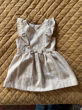 Cream Ruffle-Sleeve Cotton Blend Dress for Girls